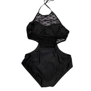 Ardene Swim - Black One piece with Crochet Inserts - Size Large